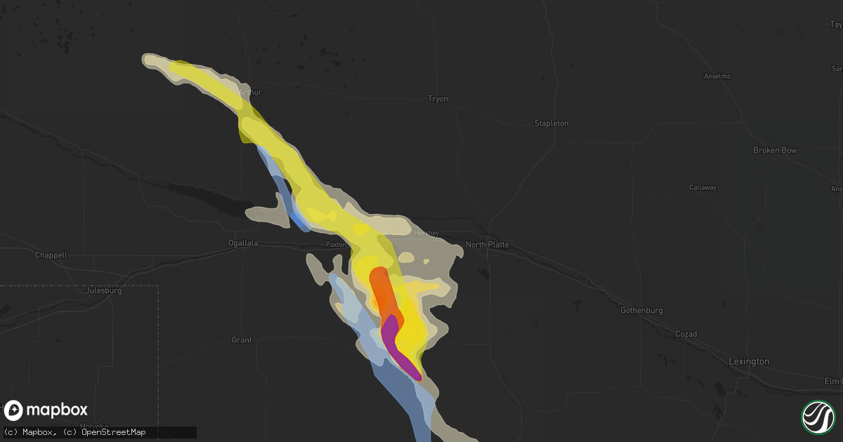 Hail map in Hershey, NE on May 13, 2021