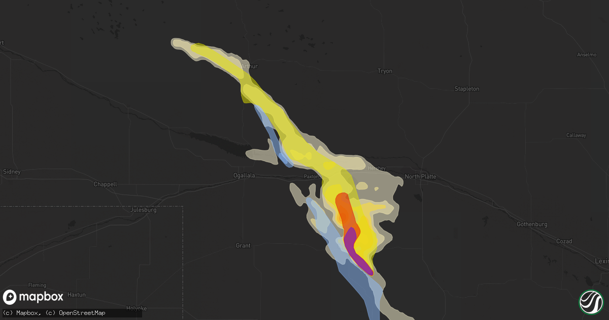 Hail map in Paxton, NE on May 13, 2021