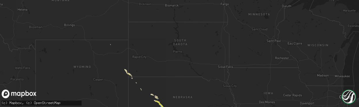 Hail map in South Dakota on May 13, 2021