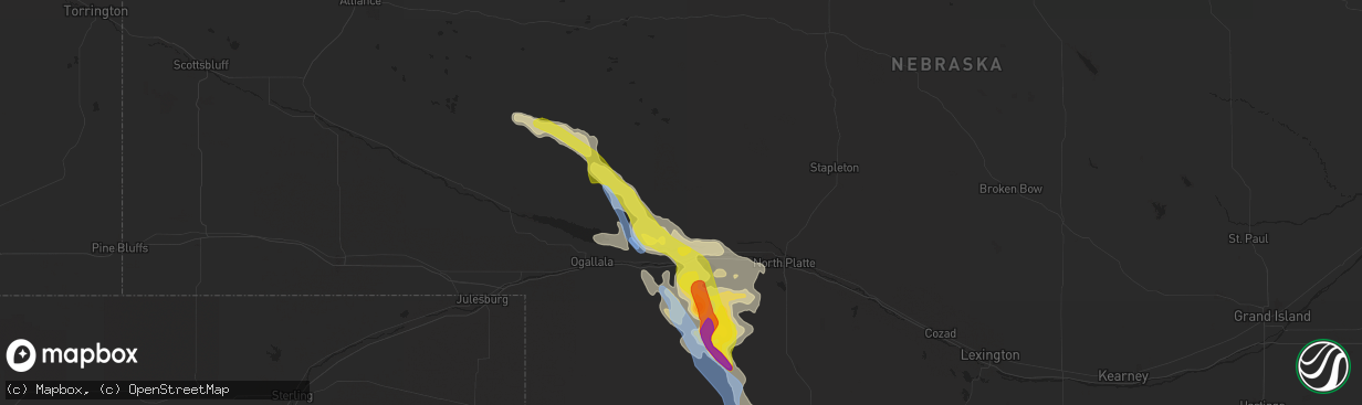 Hail map in Sutherland, NE on May 13, 2021