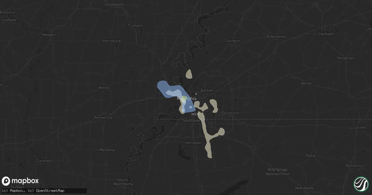 Hail map in Memphis, TN on May 13, 2022