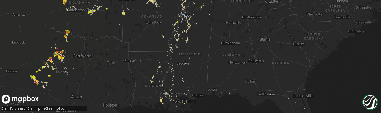 Hail map in Mississippi on May 13, 2022