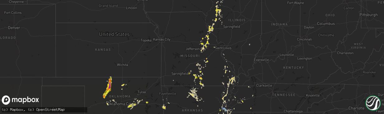 Hail map in Missouri on May 13, 2022