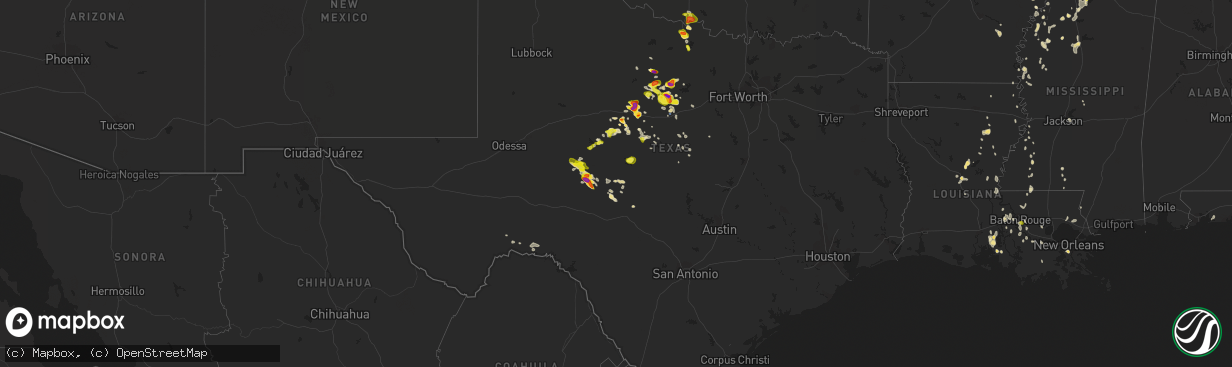 Hail map in Texas on May 13, 2022