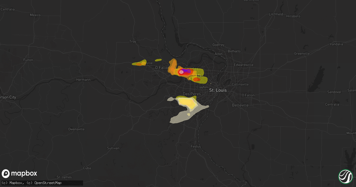 Hail map in Ballwin, MO on May 13, 2023