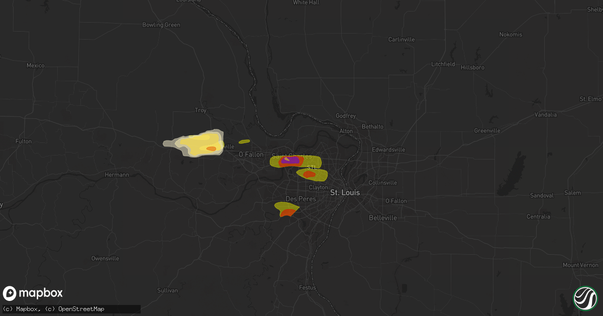 Hail map in Bridgeton, MO on May 13, 2023