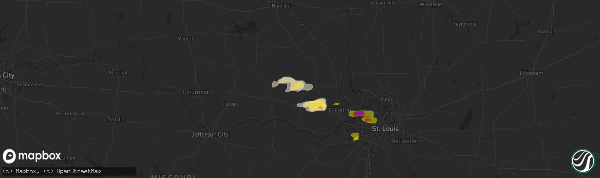 Hail map in Hawk Point, MO on May 13, 2023