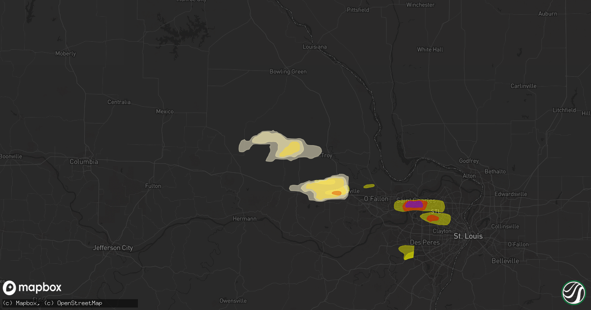 Hail map in Hawk Point, MO on May 13, 2023