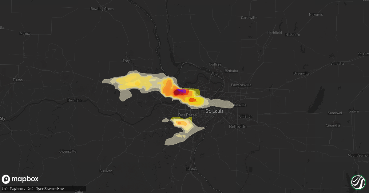 Hail map in Maryland Heights, MO on May 13, 2023