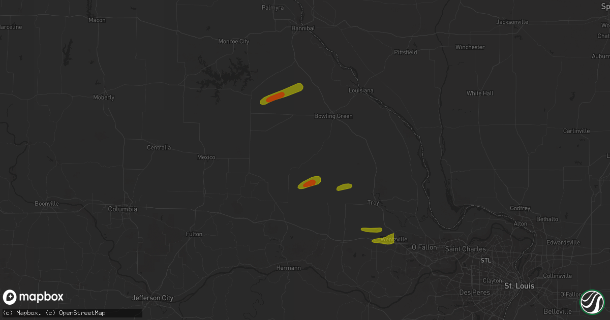 Hail map in Middletown, MO on May 13, 2023