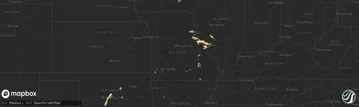 Hail map in Missouri on May 13, 2023