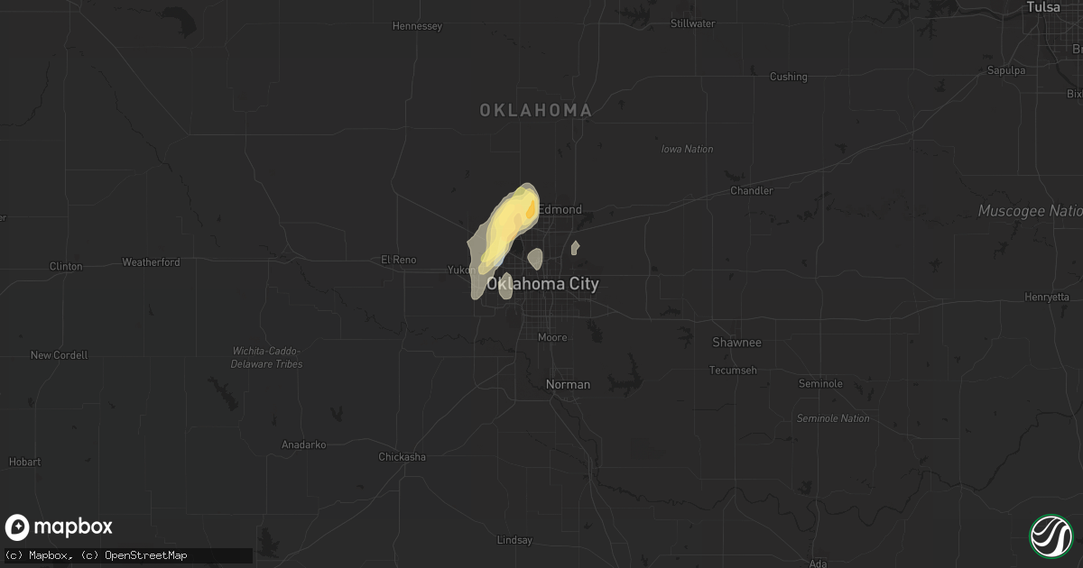 Hail map in Oklahoma City, OK on May 13, 2023