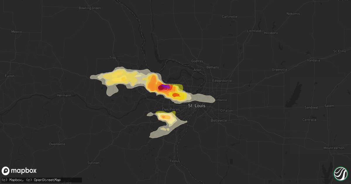Hail map in Saint Ann, MO on May 13, 2023