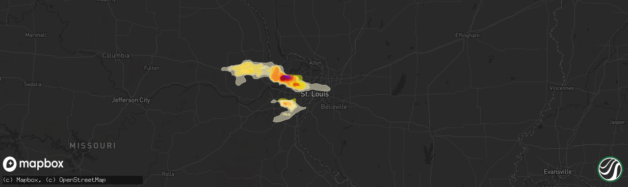 Hail map in Saint Louis, MO on May 13, 2023
