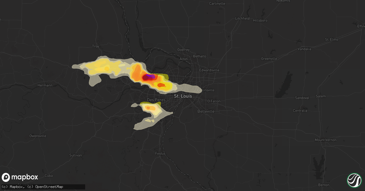 Hail map in Saint Louis, MO on May 13, 2023