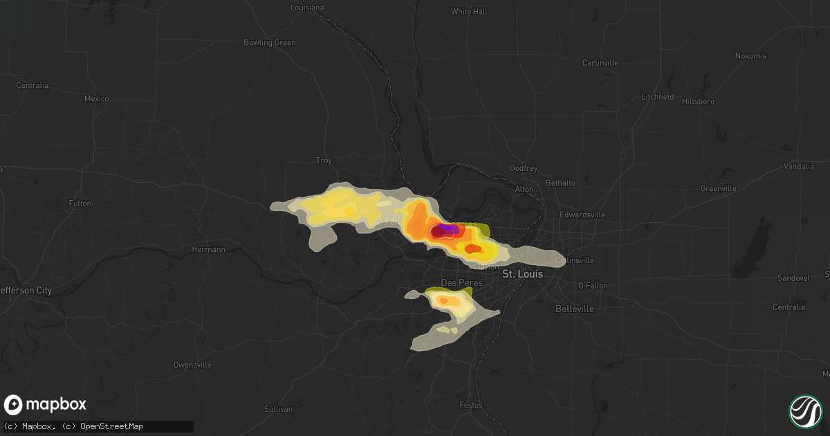 Hail map in Saint Peters, MO on May 13, 2023