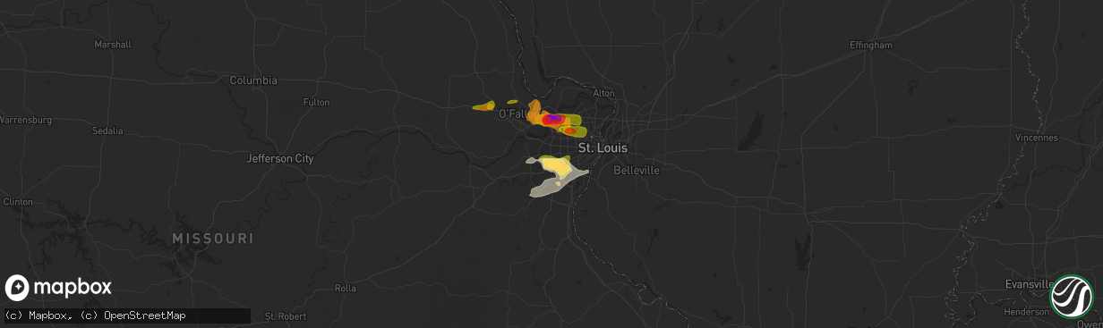 Hail map in Valley Park, MO on May 13, 2023