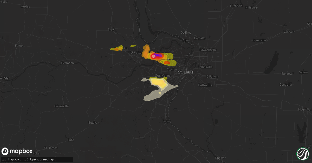 Hail map in Valley Park, MO on May 13, 2023