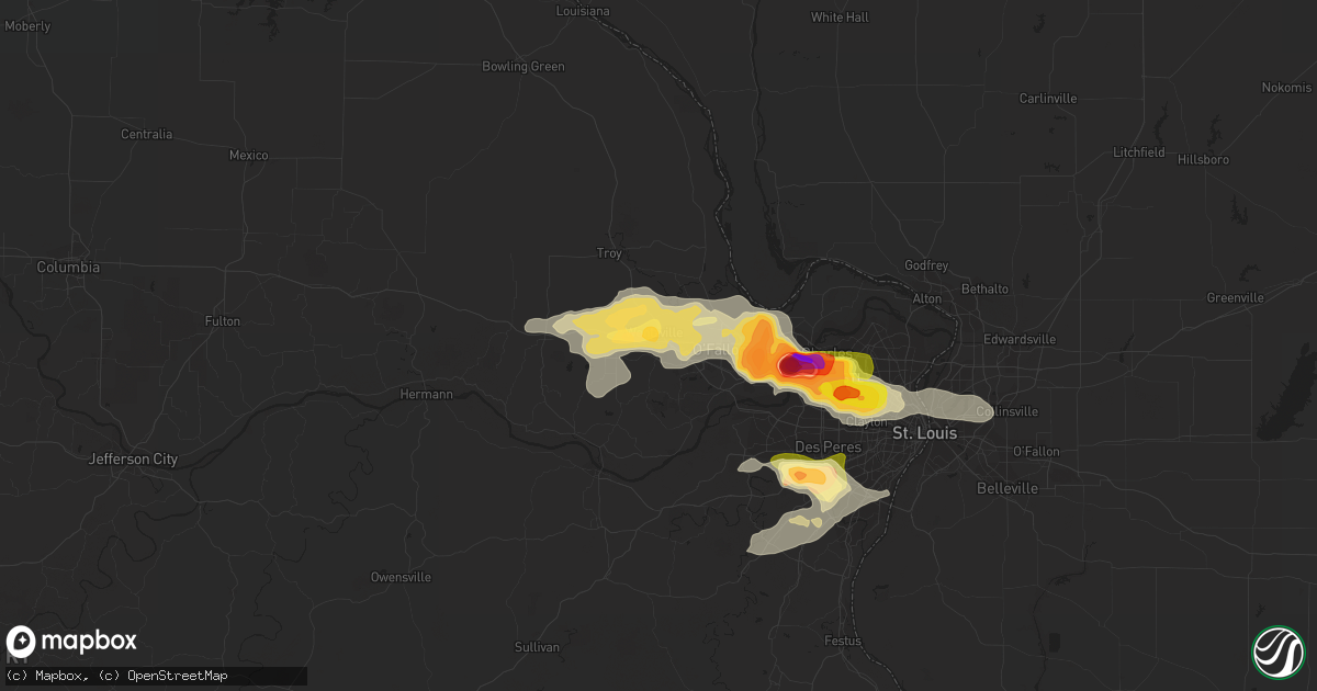 Hail map in Wentzville, MO on May 13, 2023