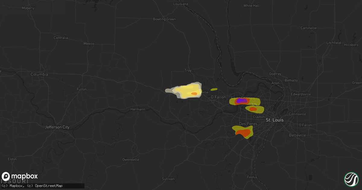 Hail map in Wright City, MO on May 13, 2023