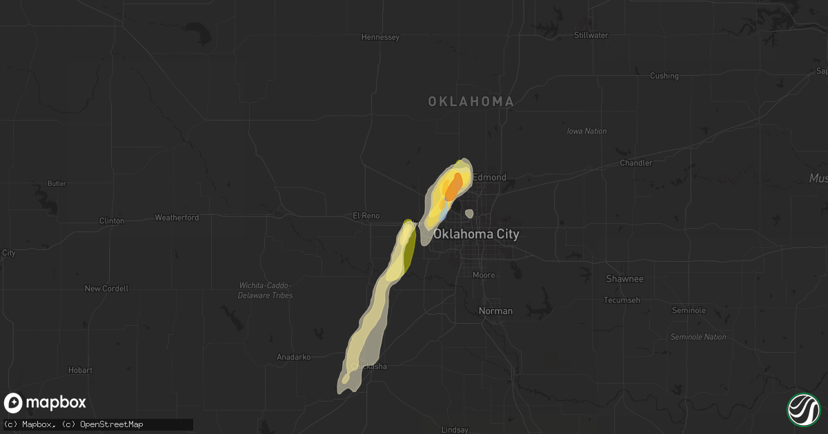 Hail map in Yukon, OK on May 13, 2023
