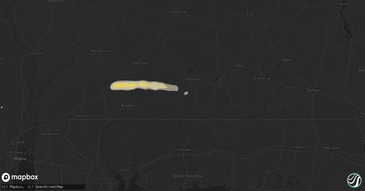 Hail map in Andalusia, AL on May 13, 2024