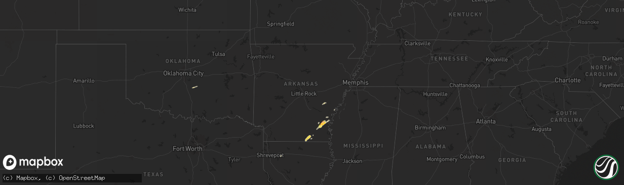 Hail map in Arkansas on May 13, 2024