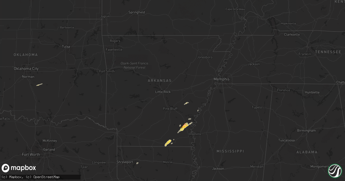 Hail map in Arkansas on May 13, 2024