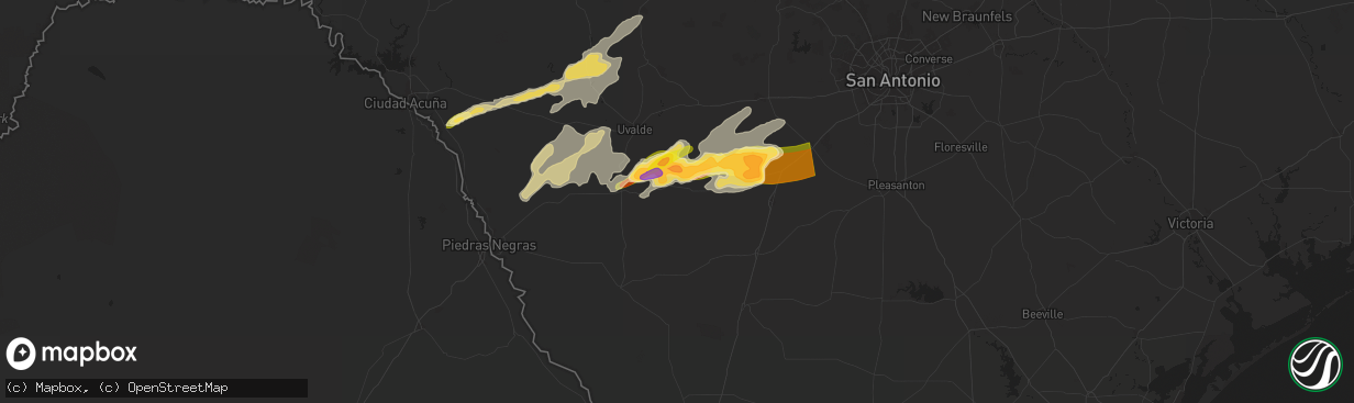 Hail map in Batesville, TX on May 13, 2024