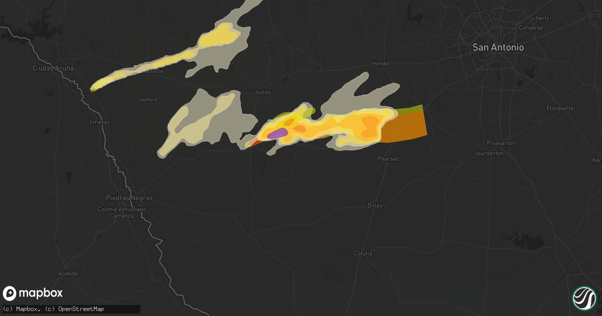 Hail map in Batesville, TX on May 13, 2024