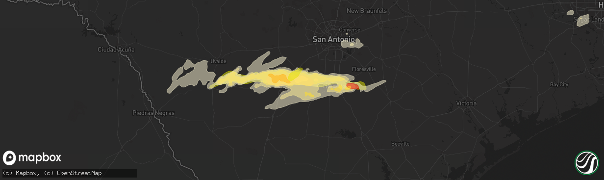 Hail map in Bigfoot, TX on May 13, 2024