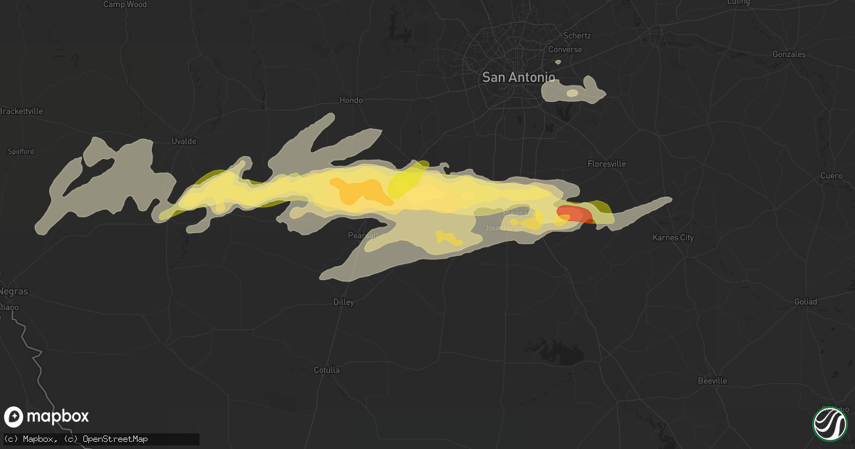 Hail map in Bigfoot, TX on May 13, 2024