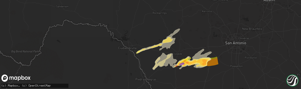 Hail map in Brackettville, TX on May 13, 2024