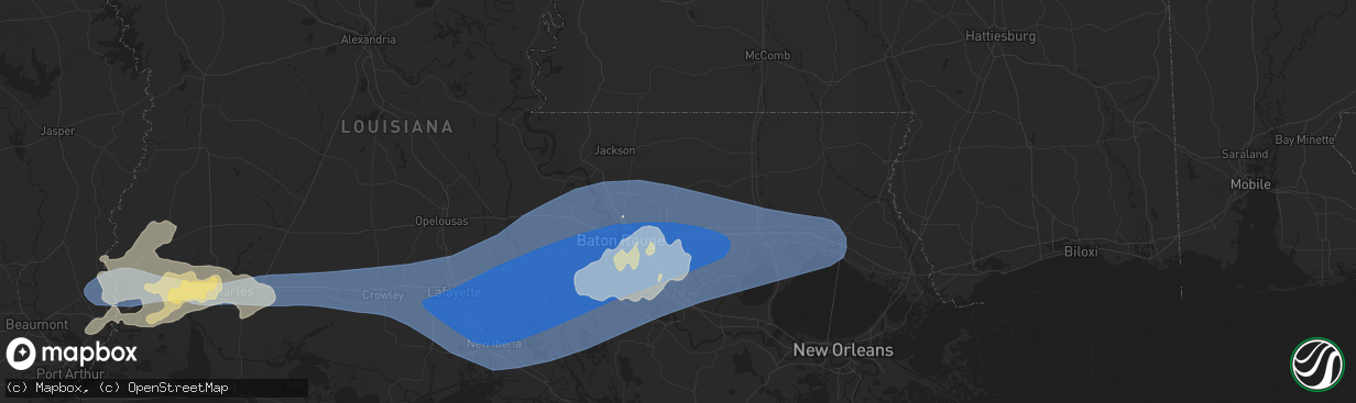 Hail map in Denham Springs, LA on May 13, 2024