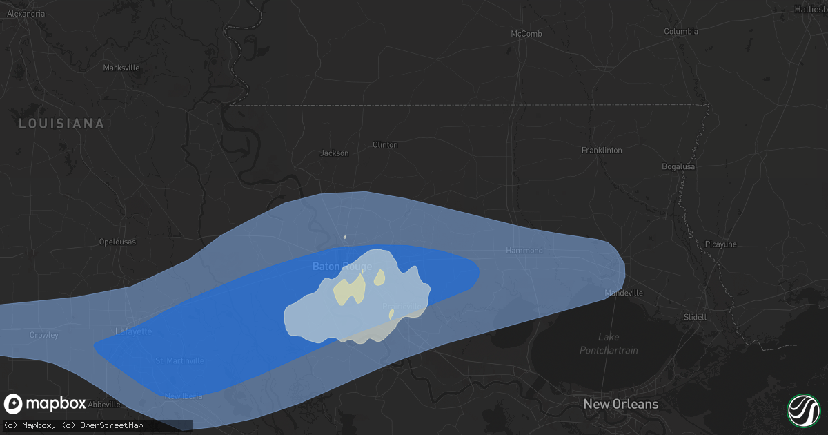 Hail map in Denham Springs, LA on May 13, 2024