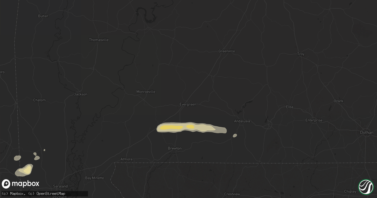 Hail map in Evergreen, AL on May 13, 2024