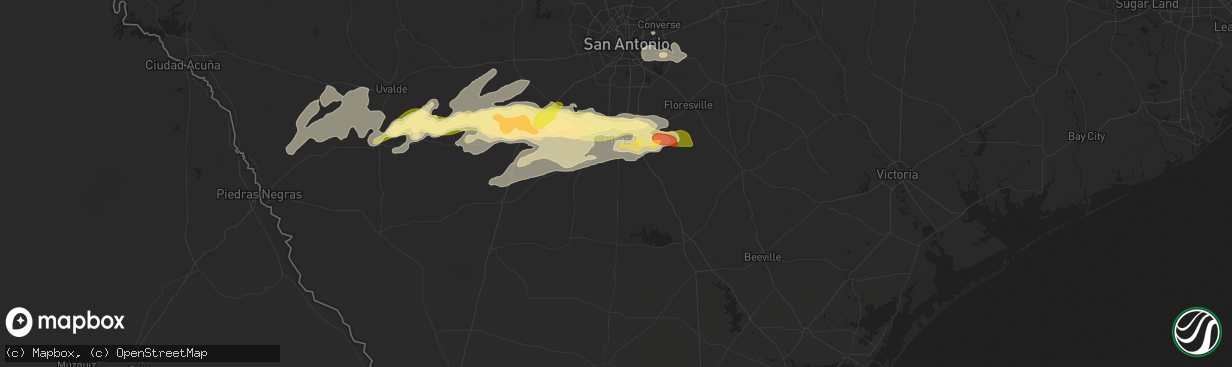 Hail map in Jourdanton, TX on May 13, 2024