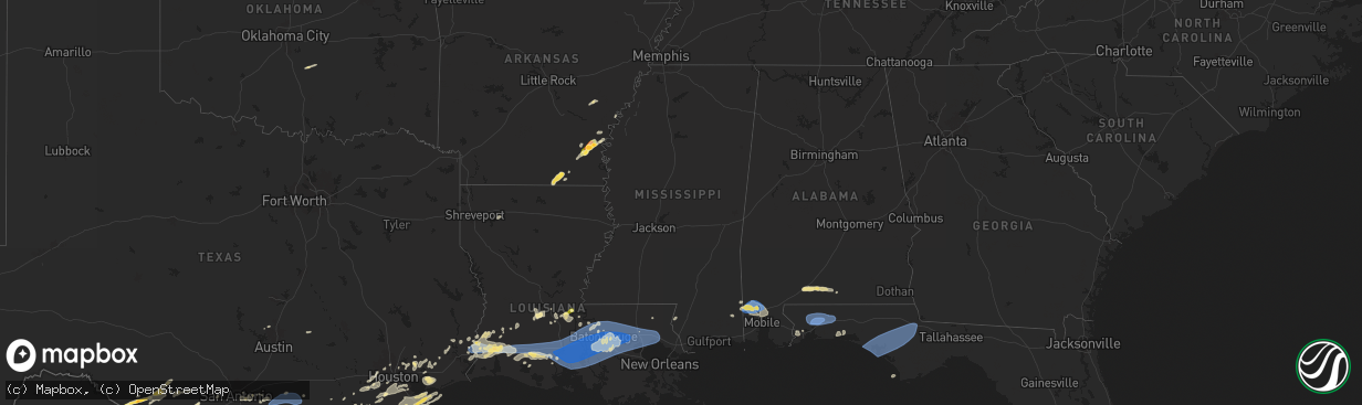 Hail map in Mississippi on May 13, 2024