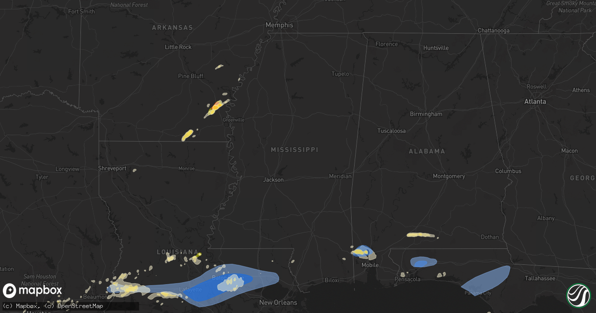 Hail map in Mississippi on May 13, 2024