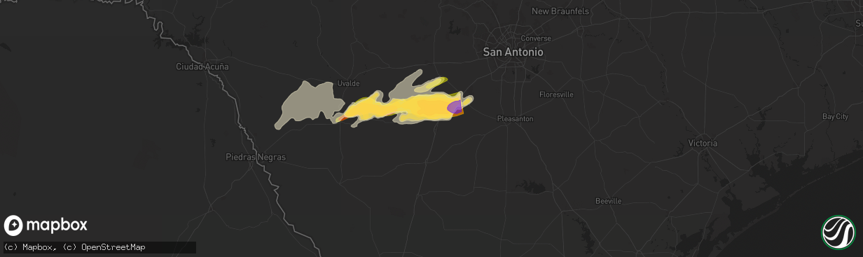 Hail map in Pearsall, TX on May 13, 2024