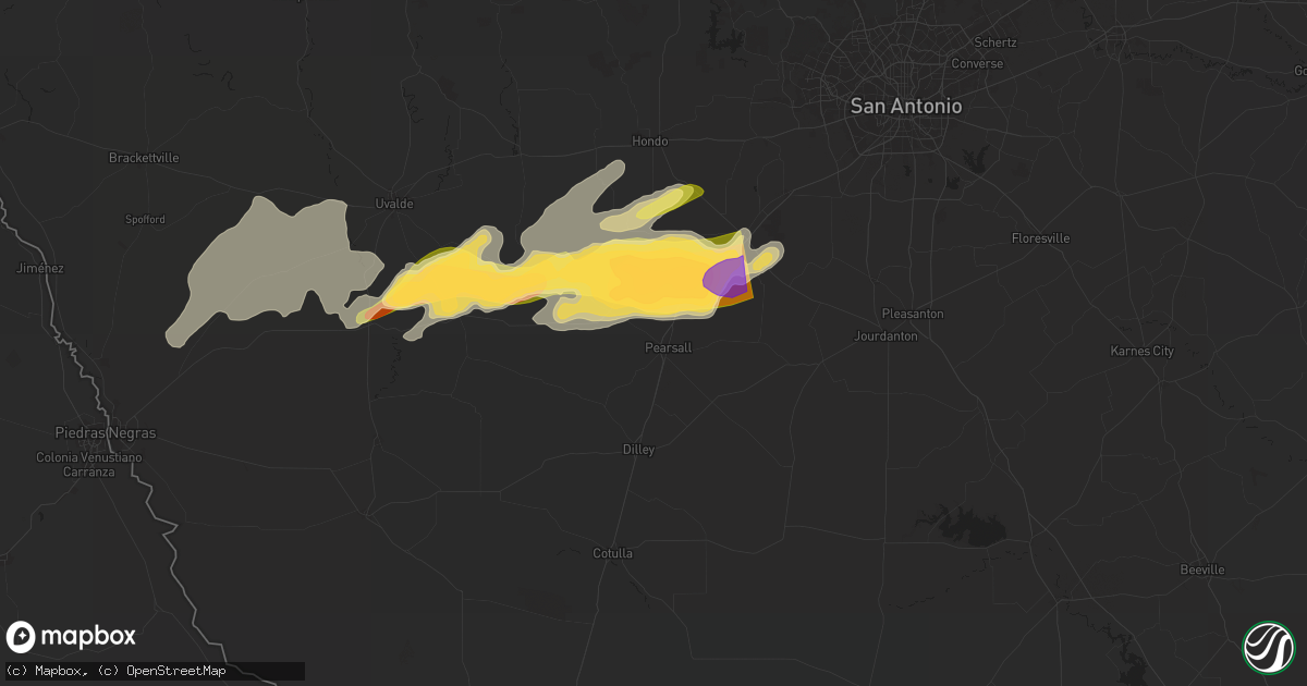 Hail map in Pearsall, TX on May 13, 2024