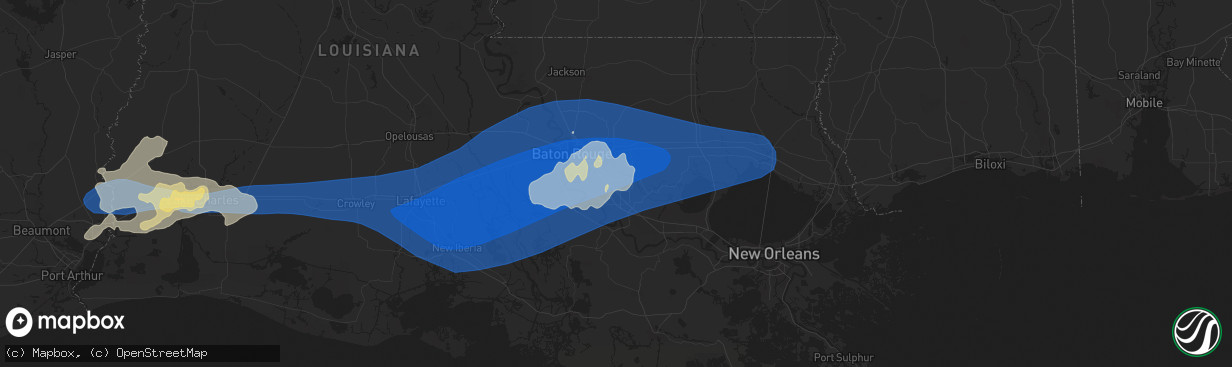 Hail map in Prairieville, LA on May 13, 2024