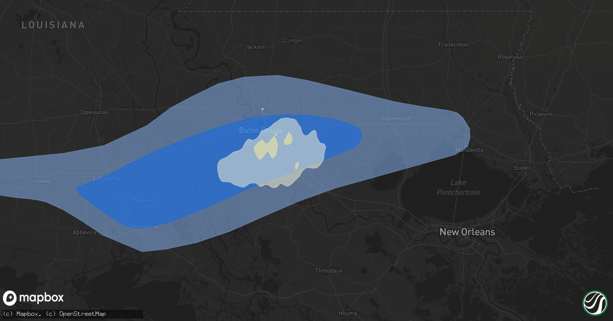 Hail map in Prairieville, LA on May 13, 2024