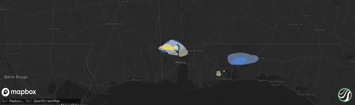 Hail map in Saraland, AL on May 13, 2024