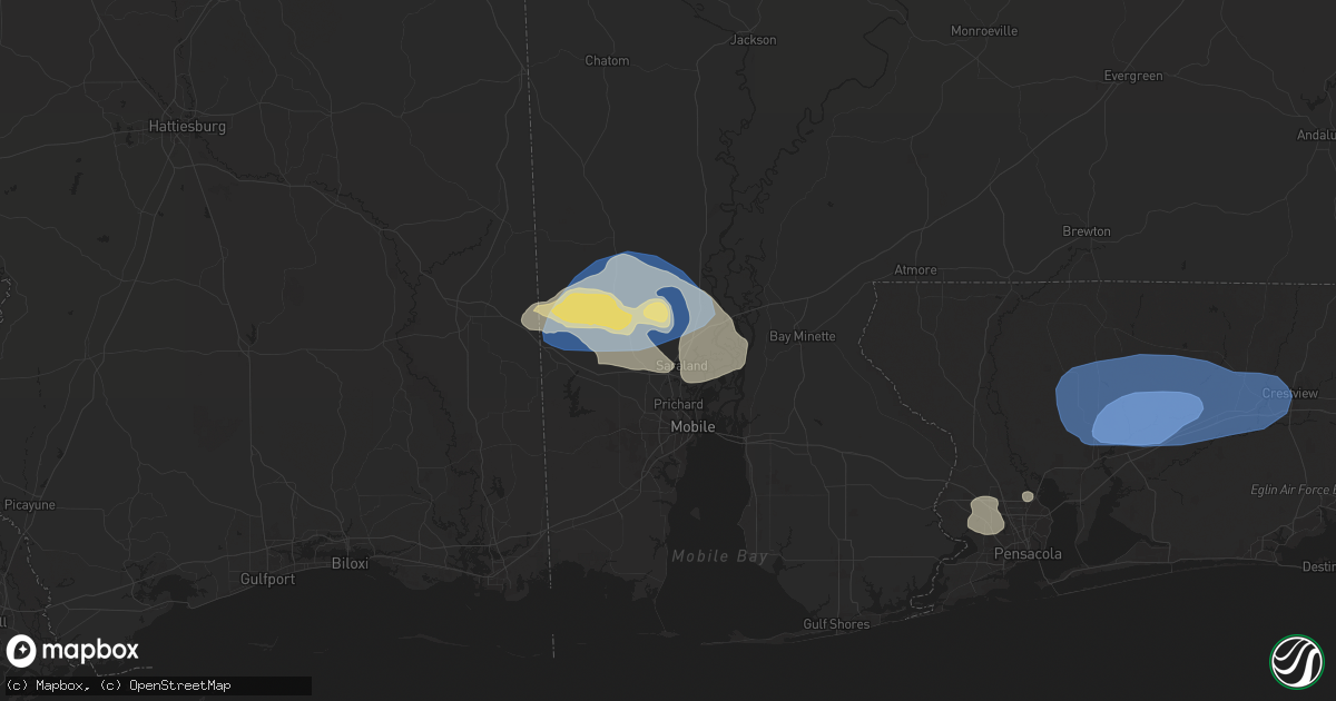 Hail map in Saraland, AL on May 13, 2024