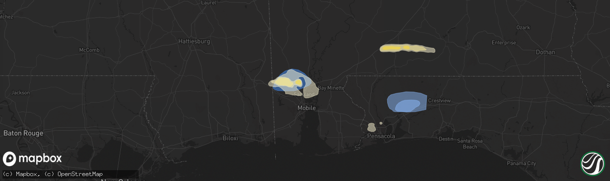 Hail map in Satsuma, AL on May 13, 2024