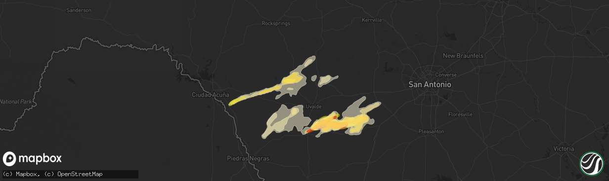 Hail map in Uvalde, TX on May 13, 2024