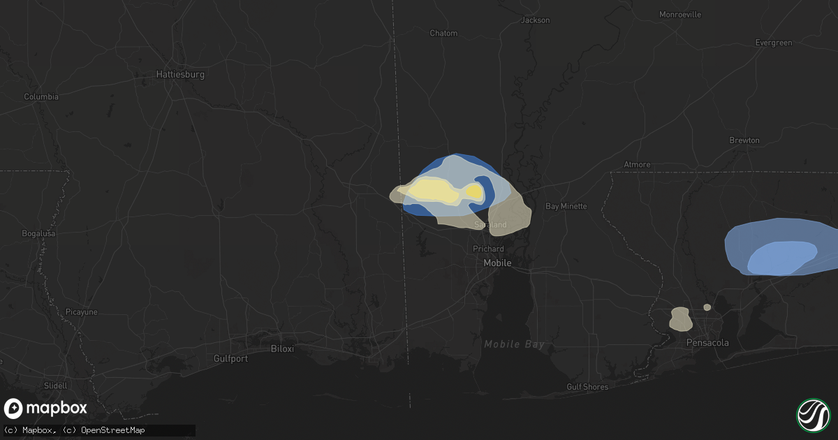 Hail map in Wilmer, AL on May 13, 2024