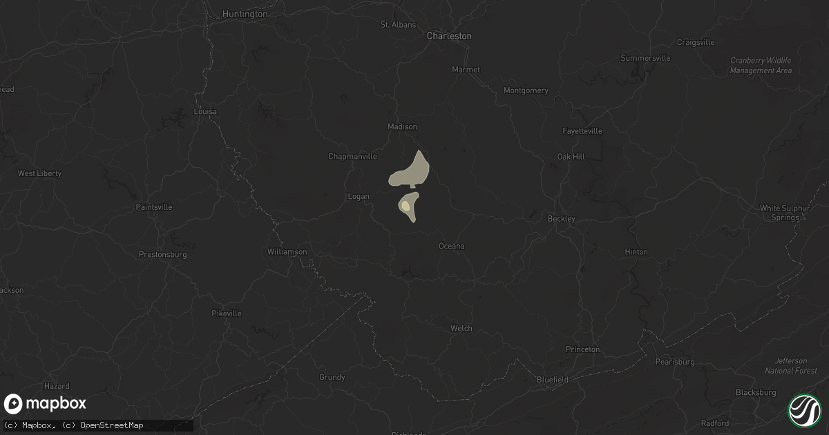 Hail map in Amherstdale, WV on May 13, 2025