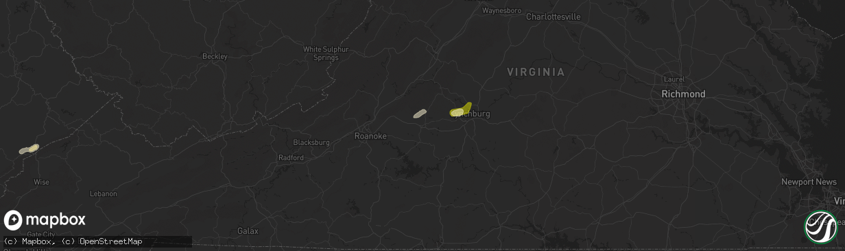 Hail map in Bedford, VA on May 13, 2025
